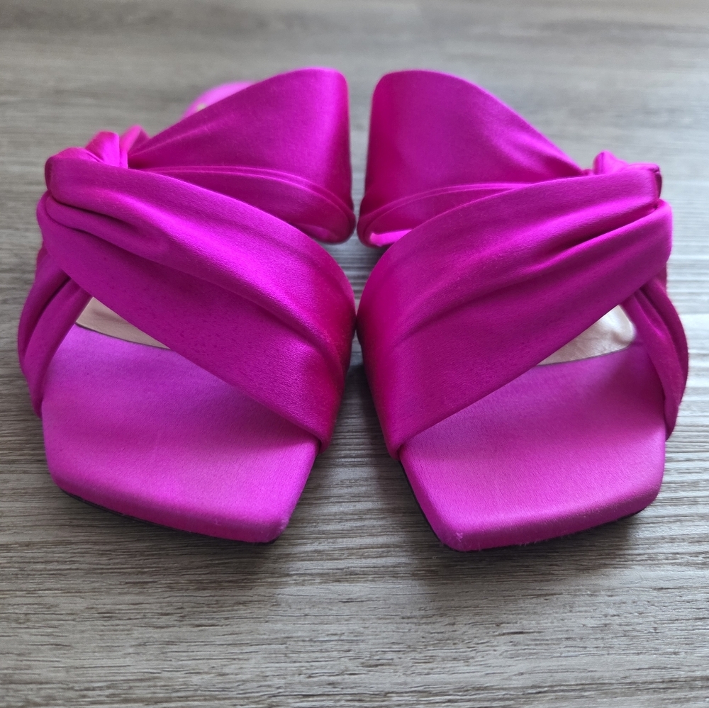 Jimmy Choo Hot Pink Satin Knot Slide Mules - Picture 5 of 7